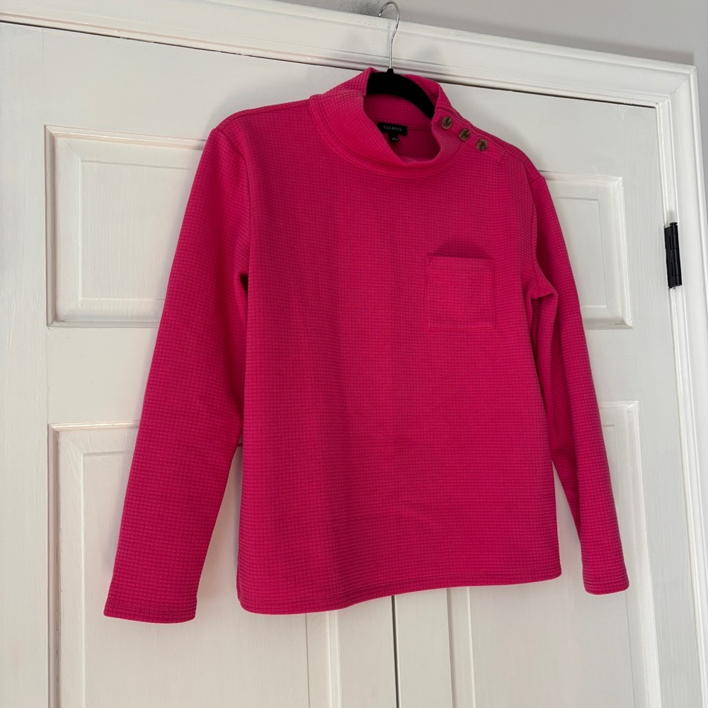 Talbots‎ Pink Waffle Knit Mock Neck Pullover Sweater Button Shoulder Pocket XS - Picture 4 of 13